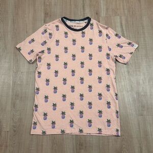 Free Planet Pink Pineapple Print Short Sleeve Tee with Black Trim